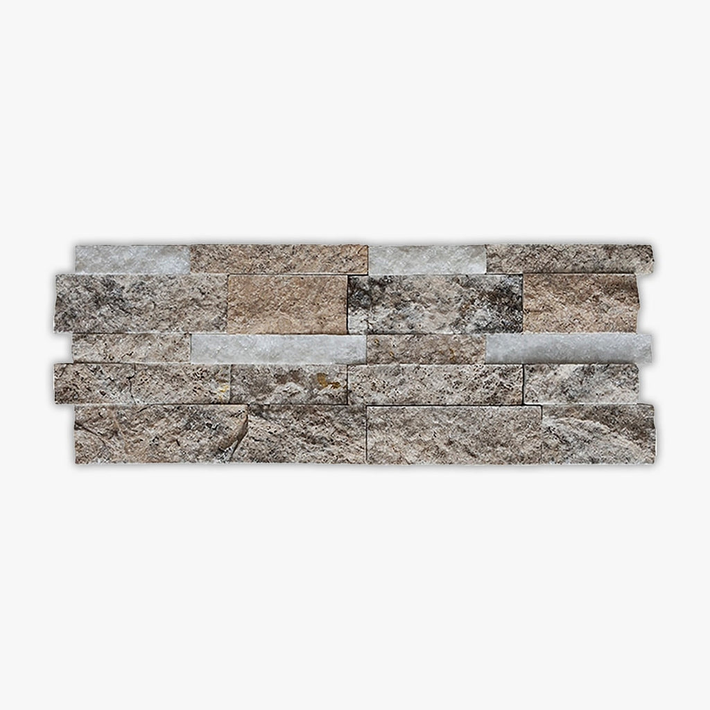 Turkish Carrara, Silver Splitface 7x20 Interlocking Travertine Ledger Panel