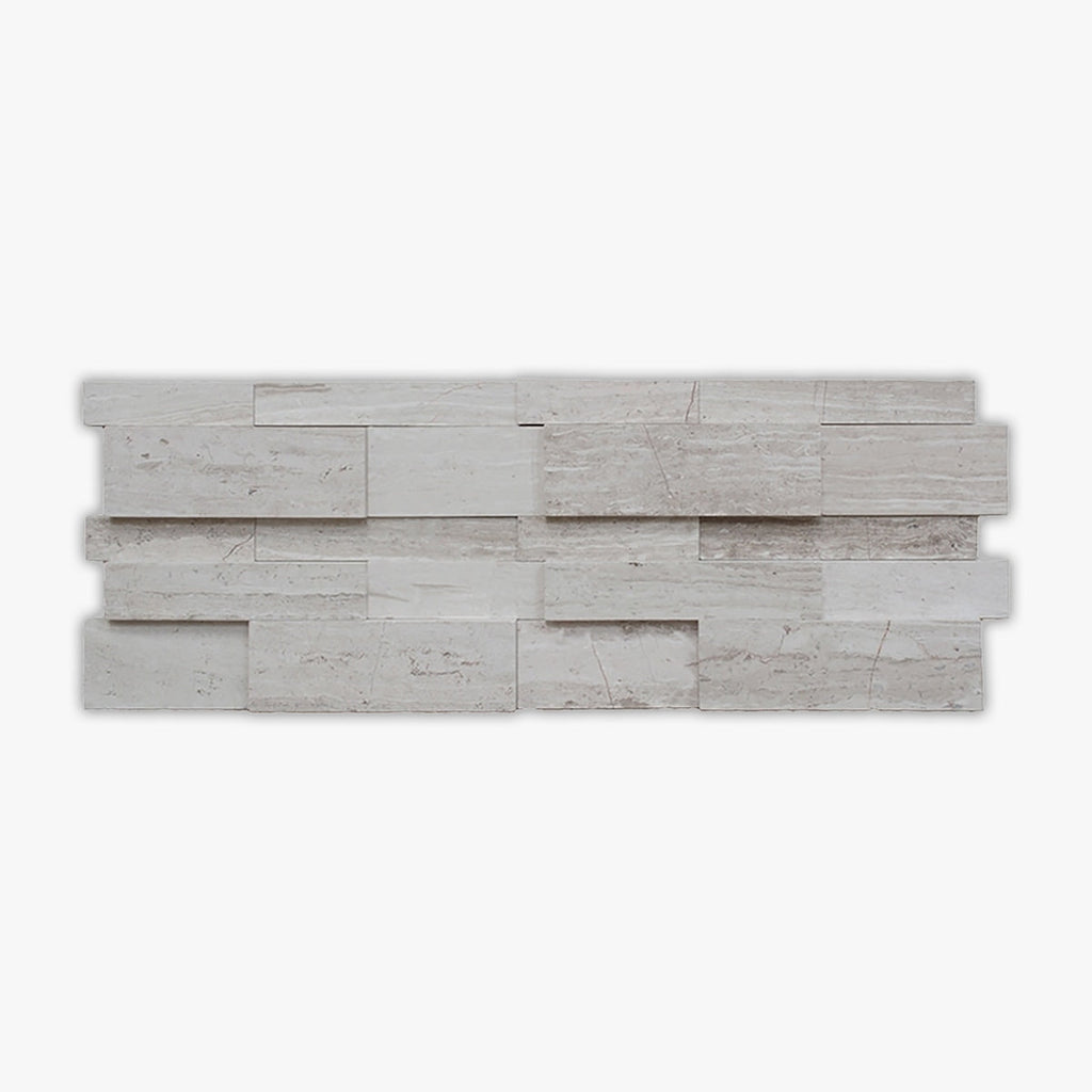 Athens Grey Light Honed 7x20 Interlocking 3-Dimensional Limestone Ledger Panel