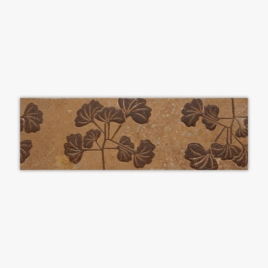 Noce Honed Leaf Brown Engraving Travertine 4x12 Decorative Border