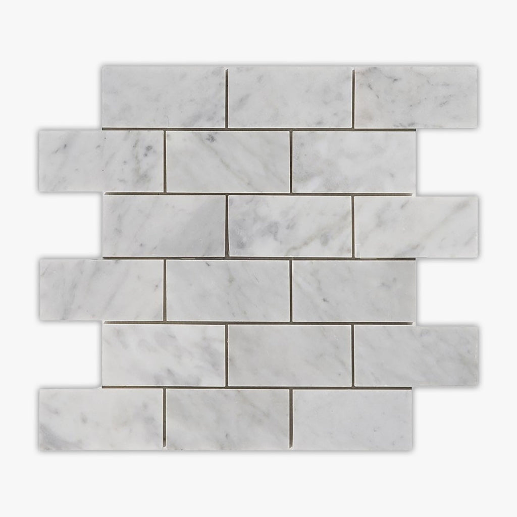 Bianco Carrara Honed 2x4 Brick Marble Mosaic