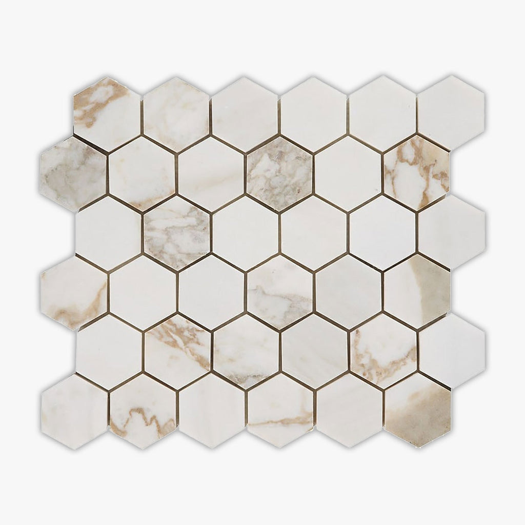 Calacatta Gold Honed 2 Inch Hexagon Marble Mosaic