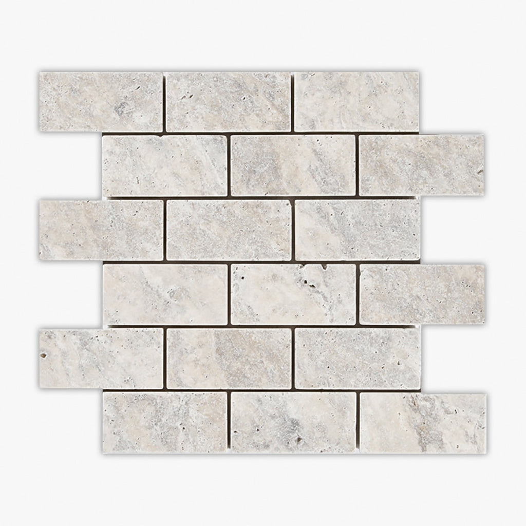 Silver Tumbled 2x4 Brick Travertine Mosaic