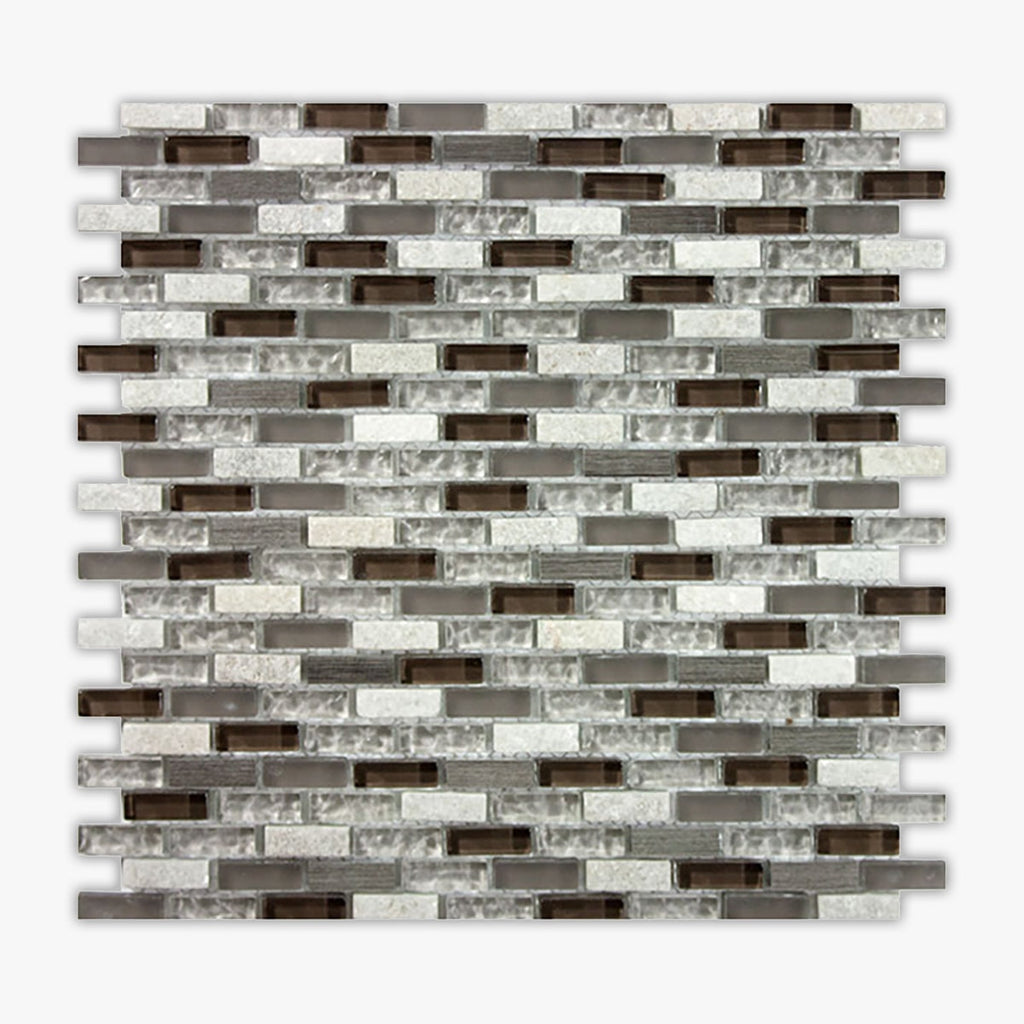 Grey Blend Multi-Textured 3/8x1 1/8 Brick Mixed Mosaic