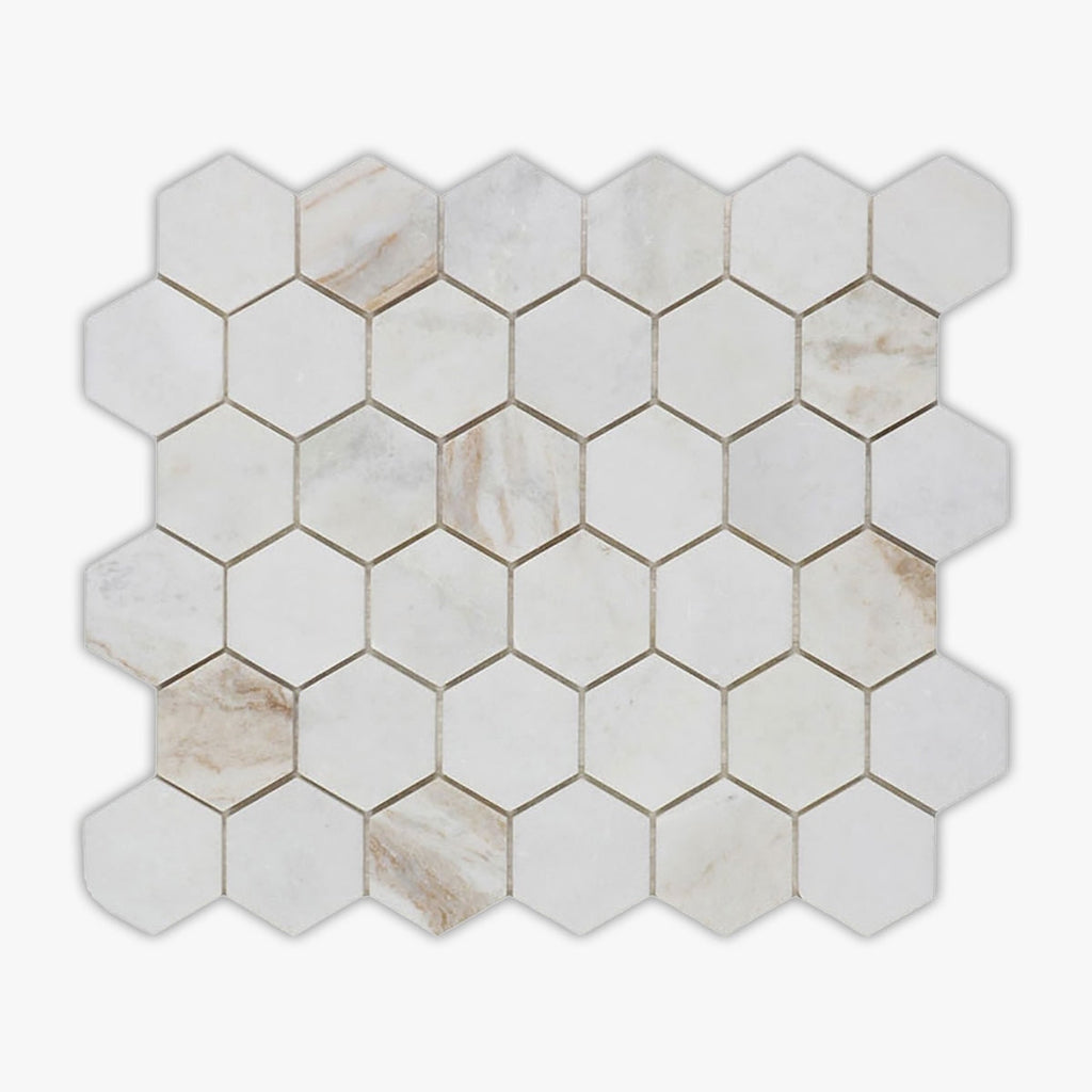 Daphne White Honed 2 Inch Hexagon Marble Mosaic