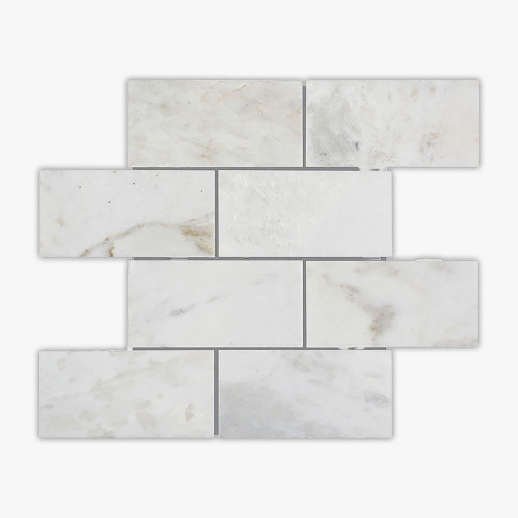 Daphne White Honed 3x6 Brick Marble Mosaic