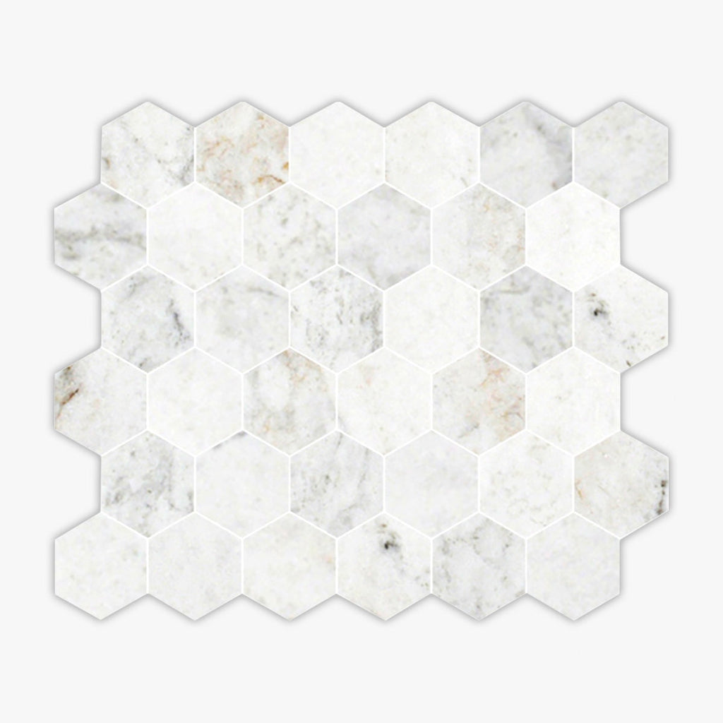Daphne White Polished 2 Inch Hexagon Marble Mosaic