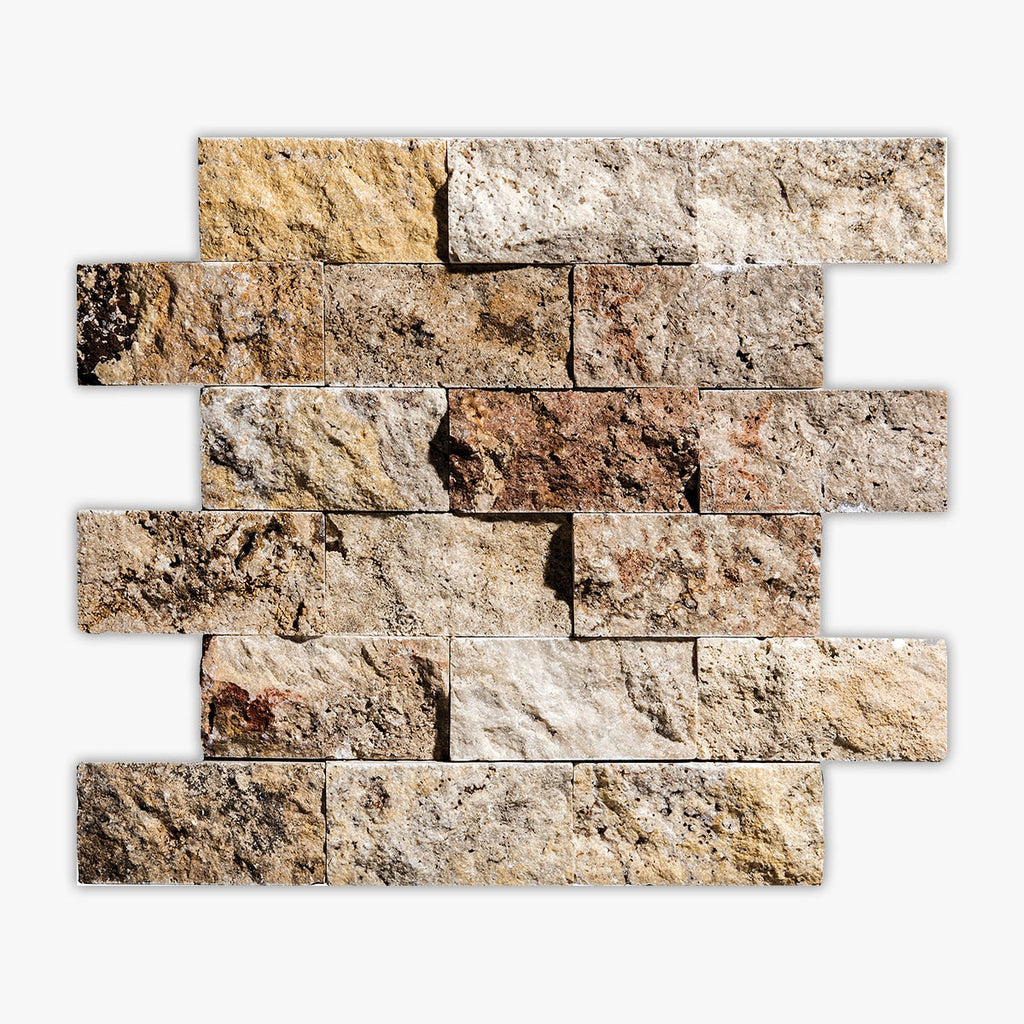 Scabos Splitface 2x4 Brick Travertine Mosaic