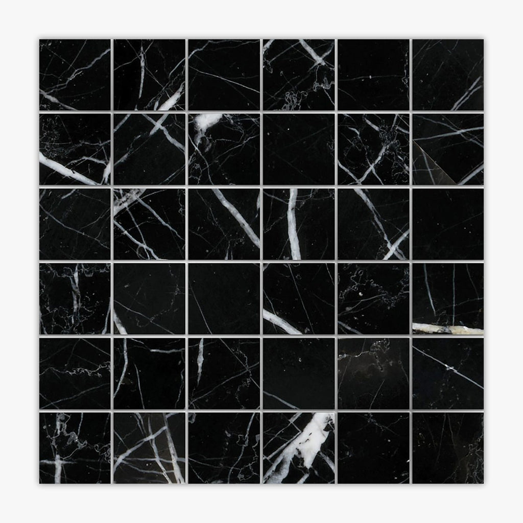 Nero Marquina Honed 2x2 Square Marble Mosaic