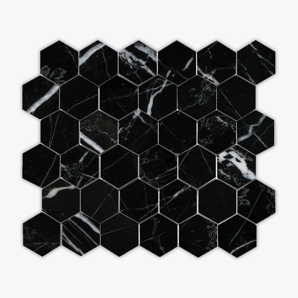 Nero Marquina Polished 2 Inch Hexagon Marble Mosaic