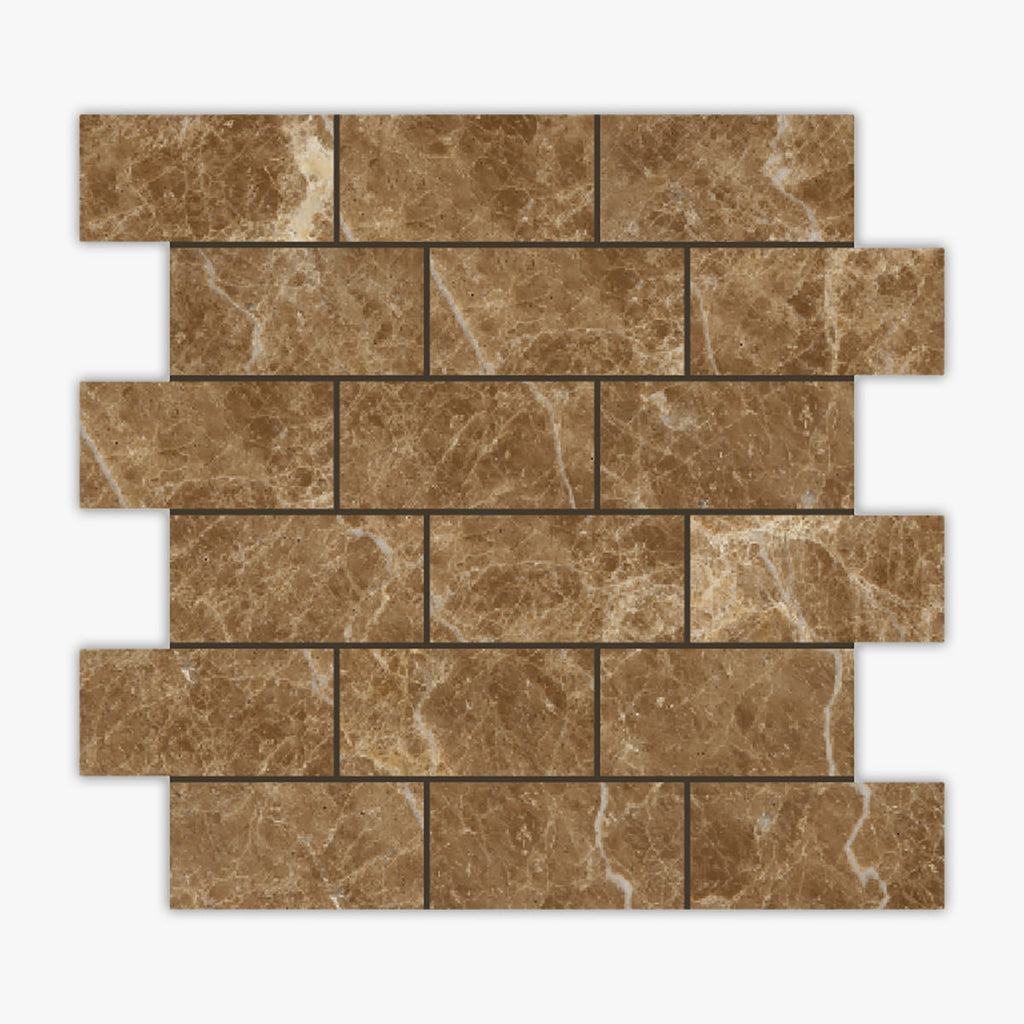 Emperador Light Tumbled 2x4 Brick Marble Mosaic