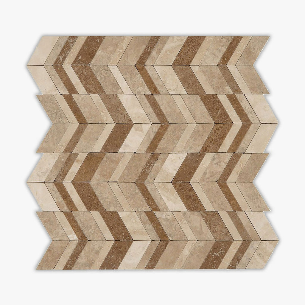 Ivory, Walnut, Noce Honed Lisbon Travertine Mosaic