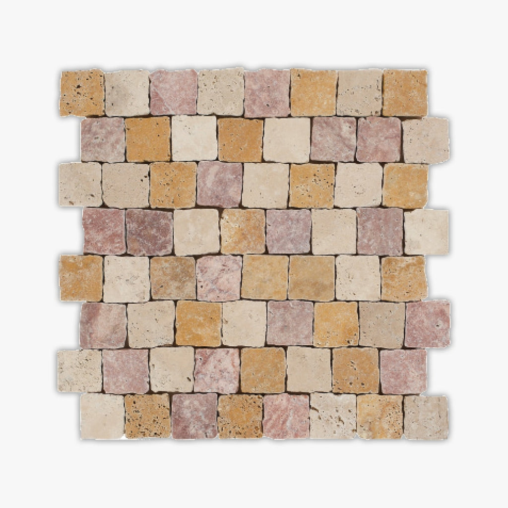 Ivory, Yellow, Red Tumbled Salzburg Blend Travertine Mosaic