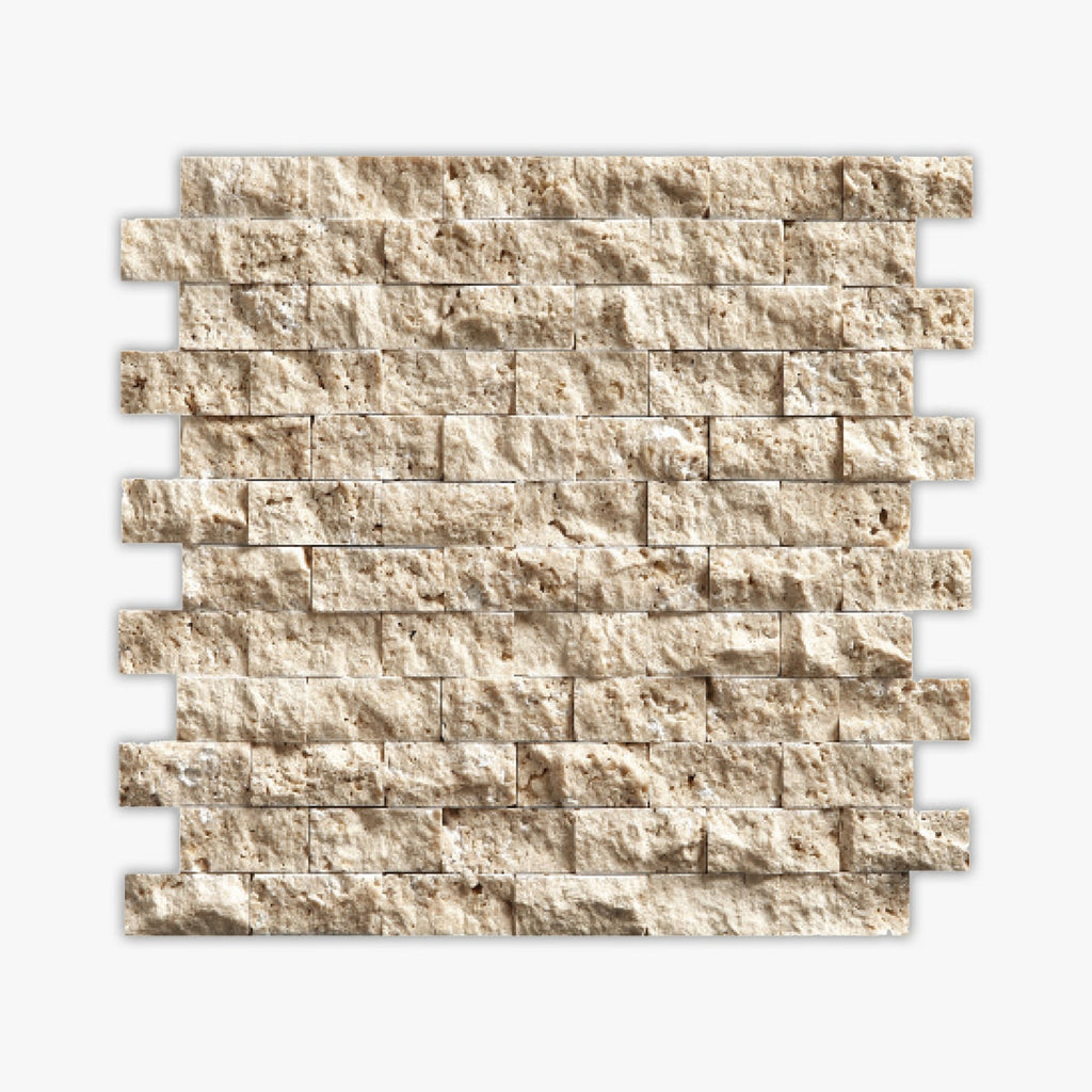 Ivory Splitface 1x2 Brick Travertine Mosaic
