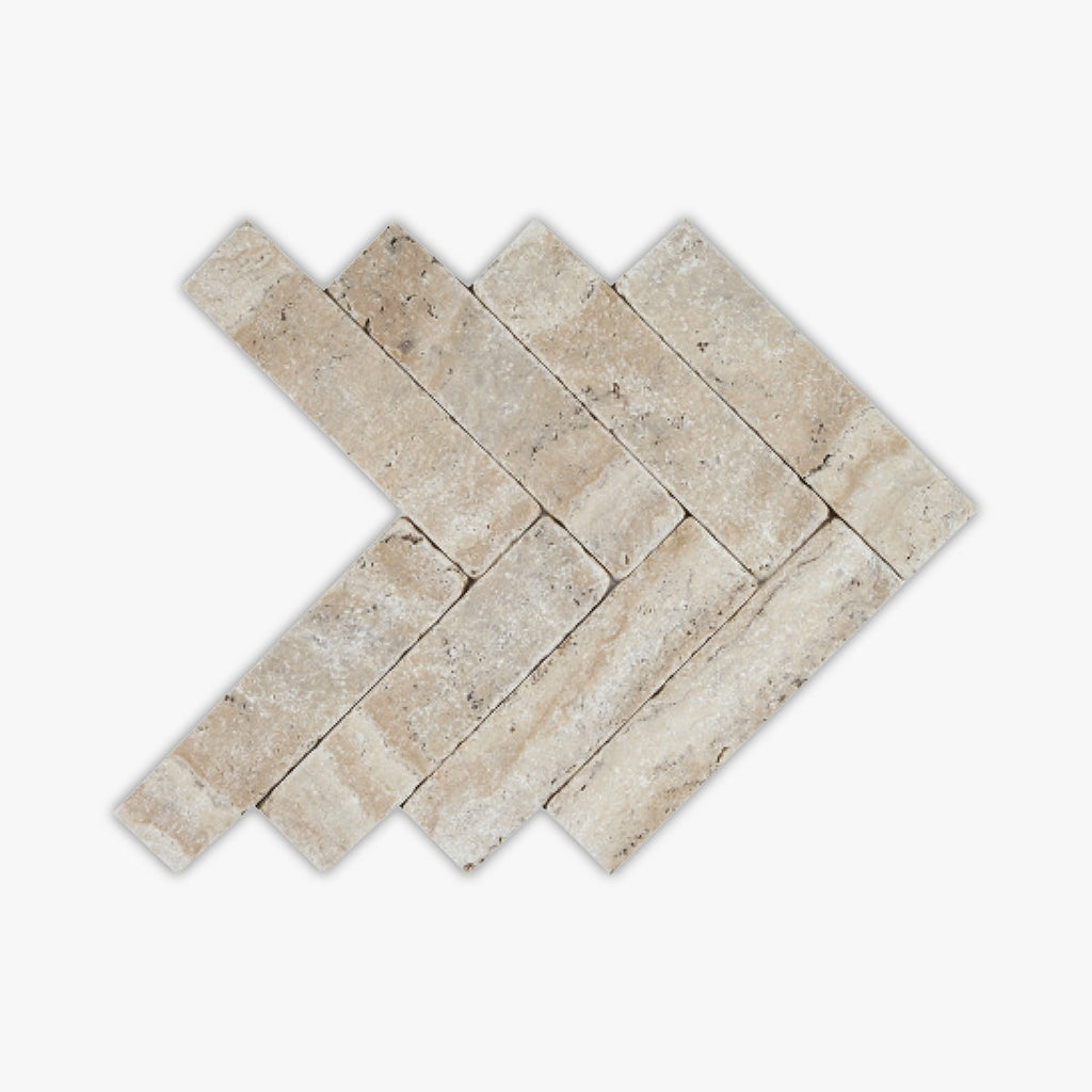 Philadephia Tumbled 2x8 Herringbone Travertine Mosaic