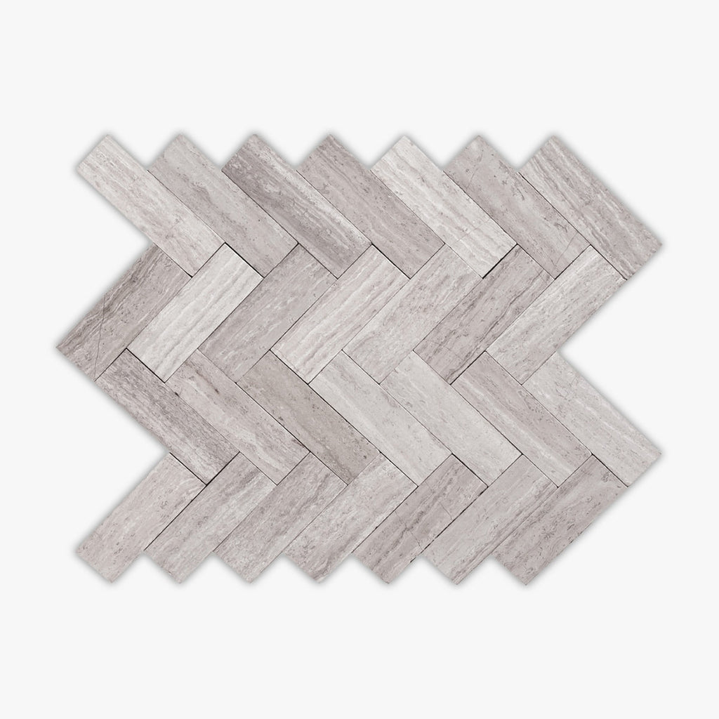 Athens Grey Light Honed 1x3 Herringbone Marble Mosaic