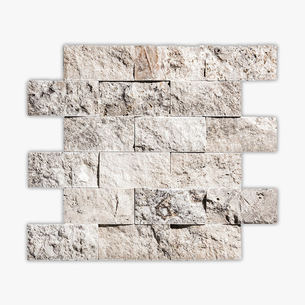 Silver Splitface 2x4 Brick Travertine Mosaic