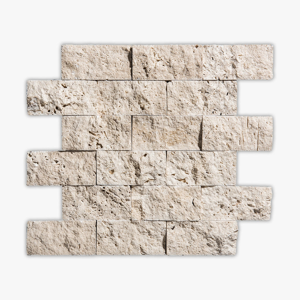 Ivory Splitface 2x4 Brick Travertine Mosaic
