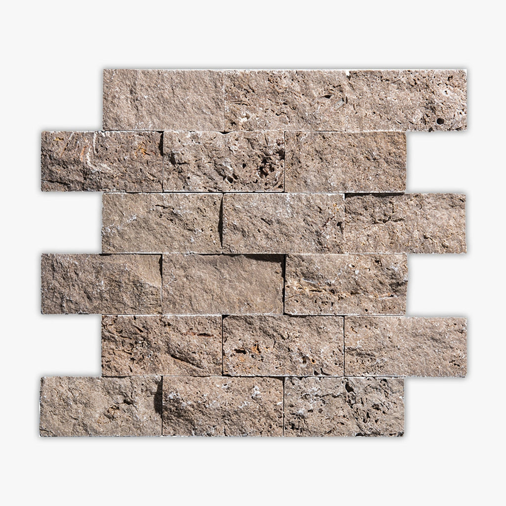Noce Splitface 2x4 Brick Travertine Mosaic
