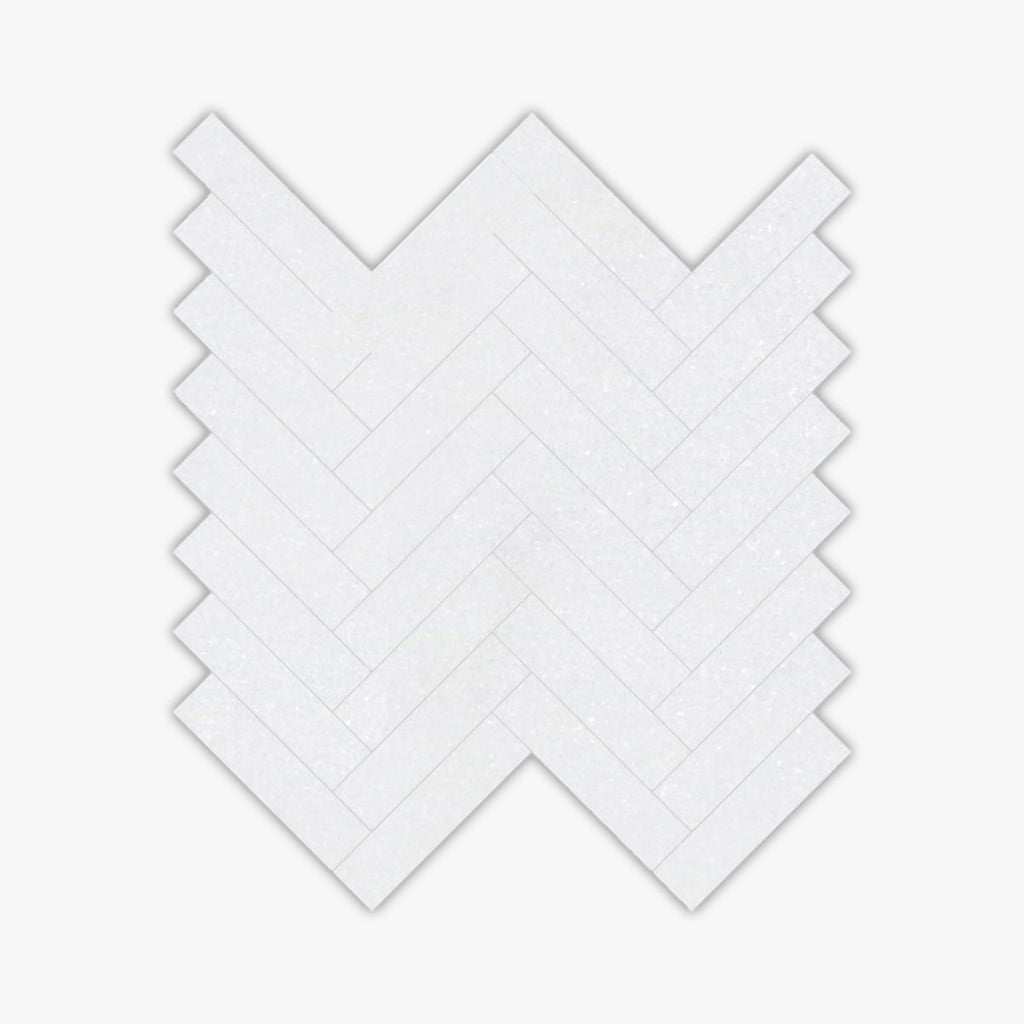 Thassos White Polished 1x4 Herringbone Marble Mosaic