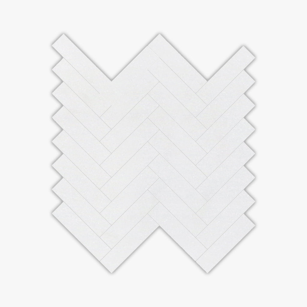 Thassos White Honed 1x4 Herringbone Marble Mosaic