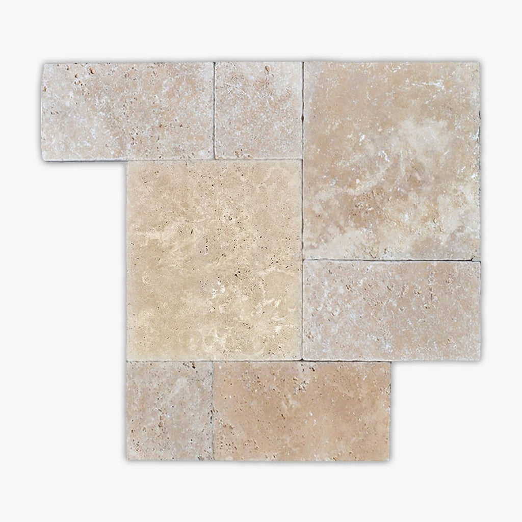 Ivory Tumbled Roman Pattern Travertine Paver