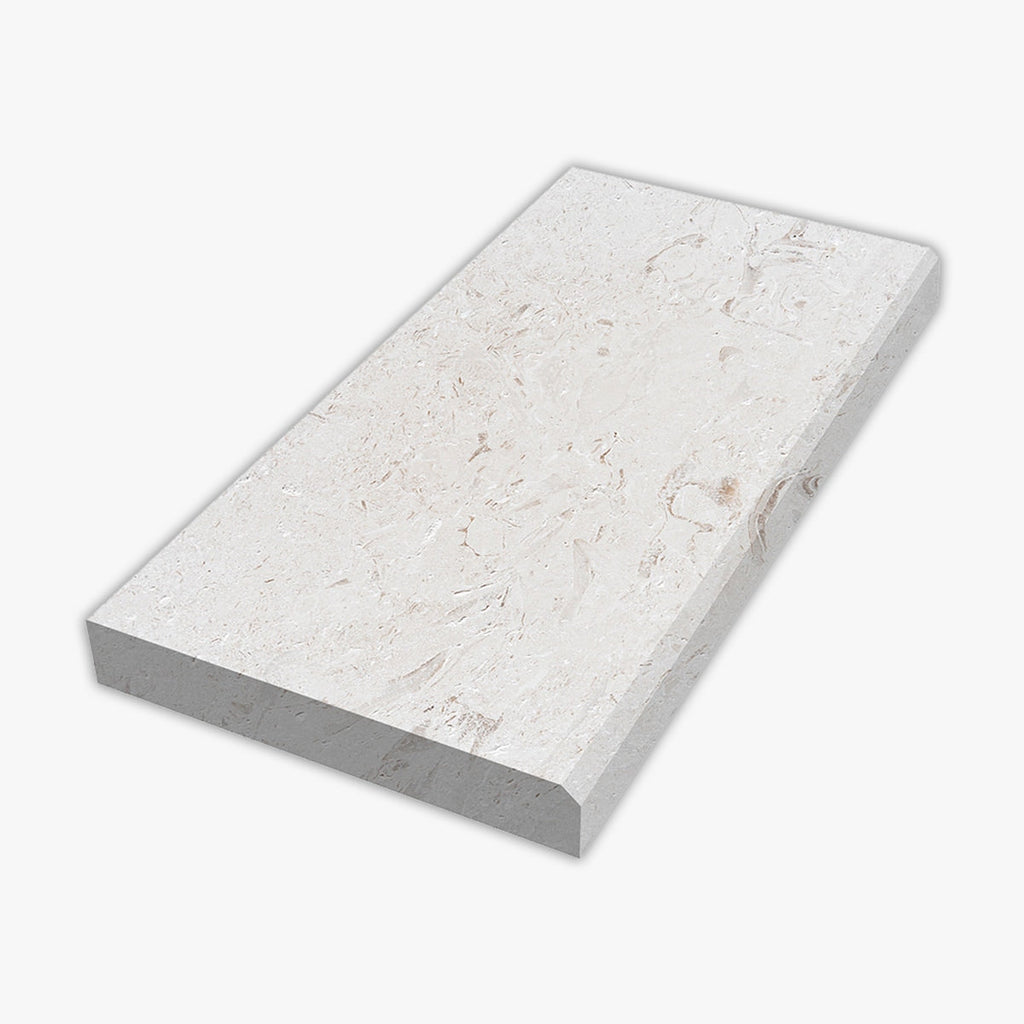 Symra Shell Tumbled 12x24 Limestone Extra Thick Modern Edge Coping