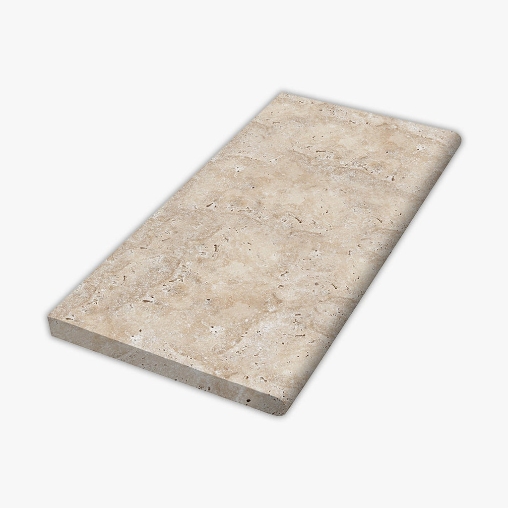 Philadelphia Tumbled 12x24 Travertine Thick Bullnose Coping