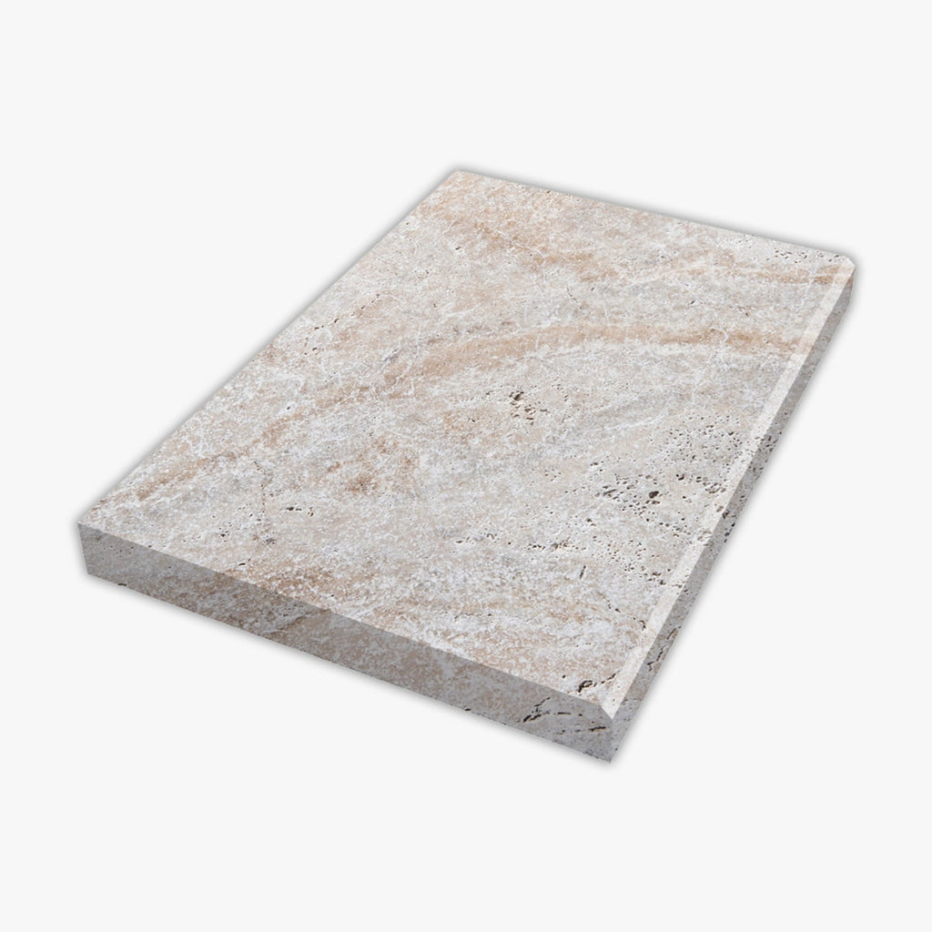 Scabos Tumbled 16x24 Travertine Extra Thick Modern Edge Coping