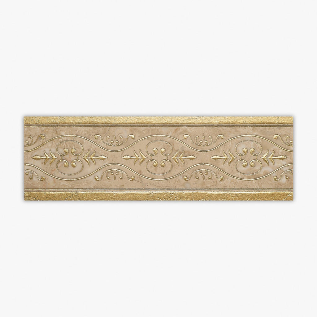 Turkish Marfil Polished Gold Engraving Marble 4x12 Decorative Border