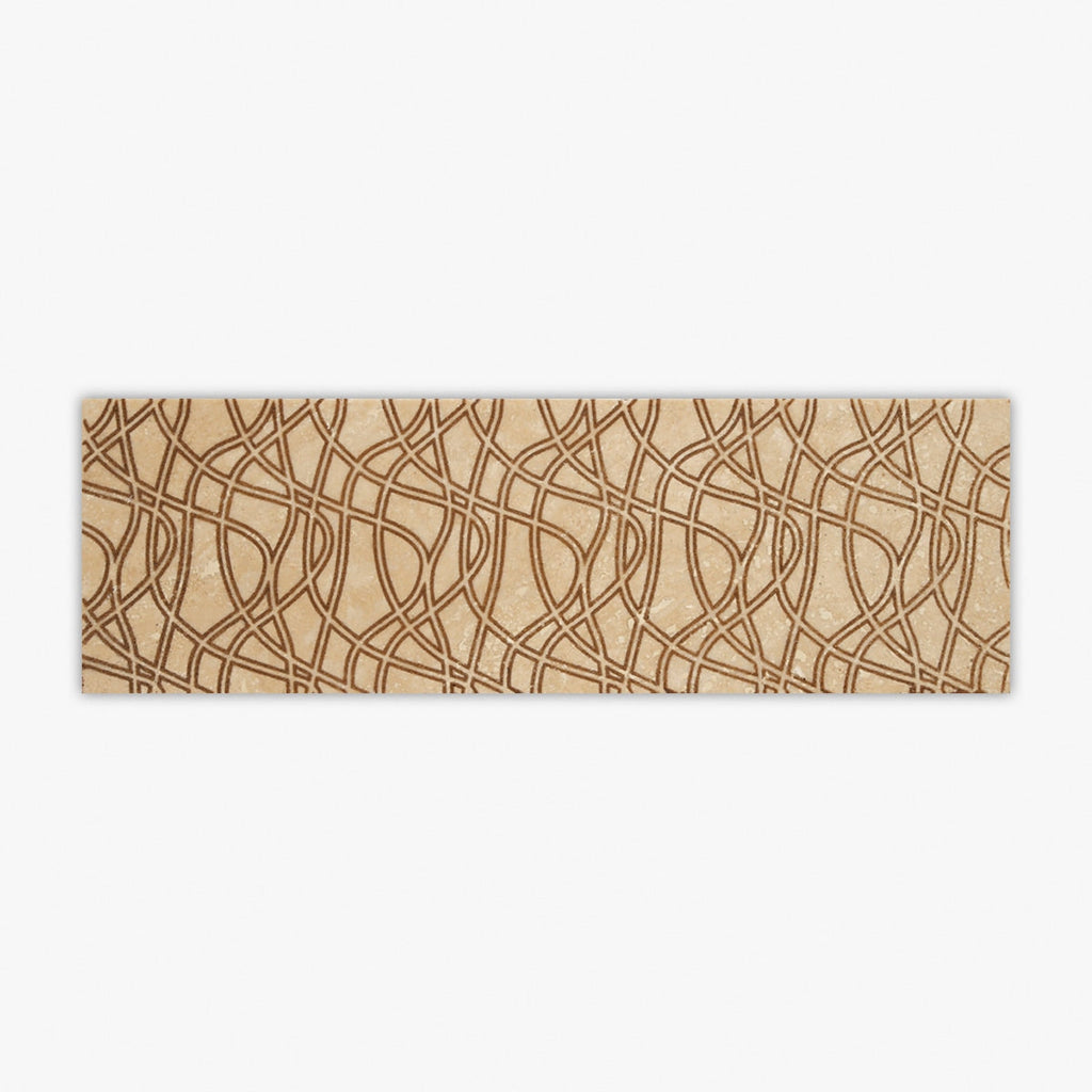 Ivory Honed Brown Engraving Travertine 4x12 Decorative Border