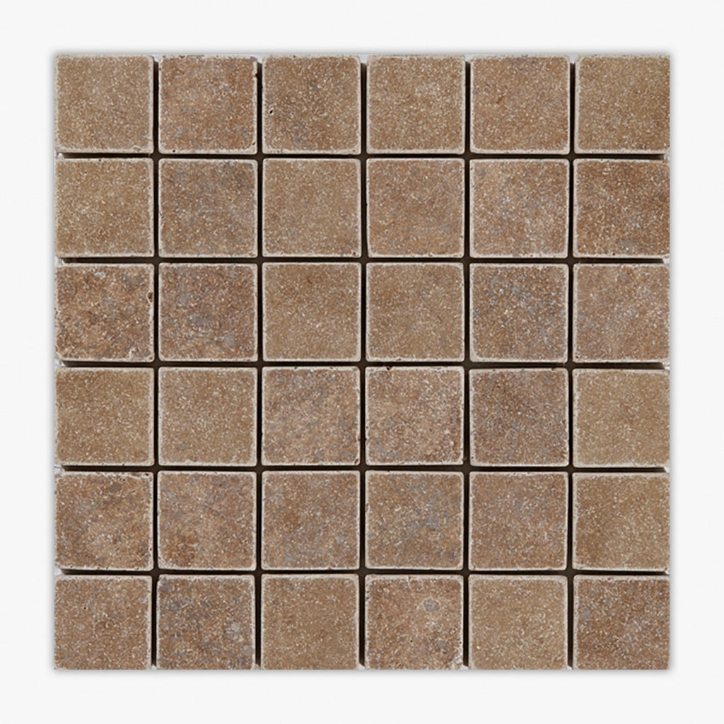 Noce Tumbled 2x2 Square Travertine Mosaic