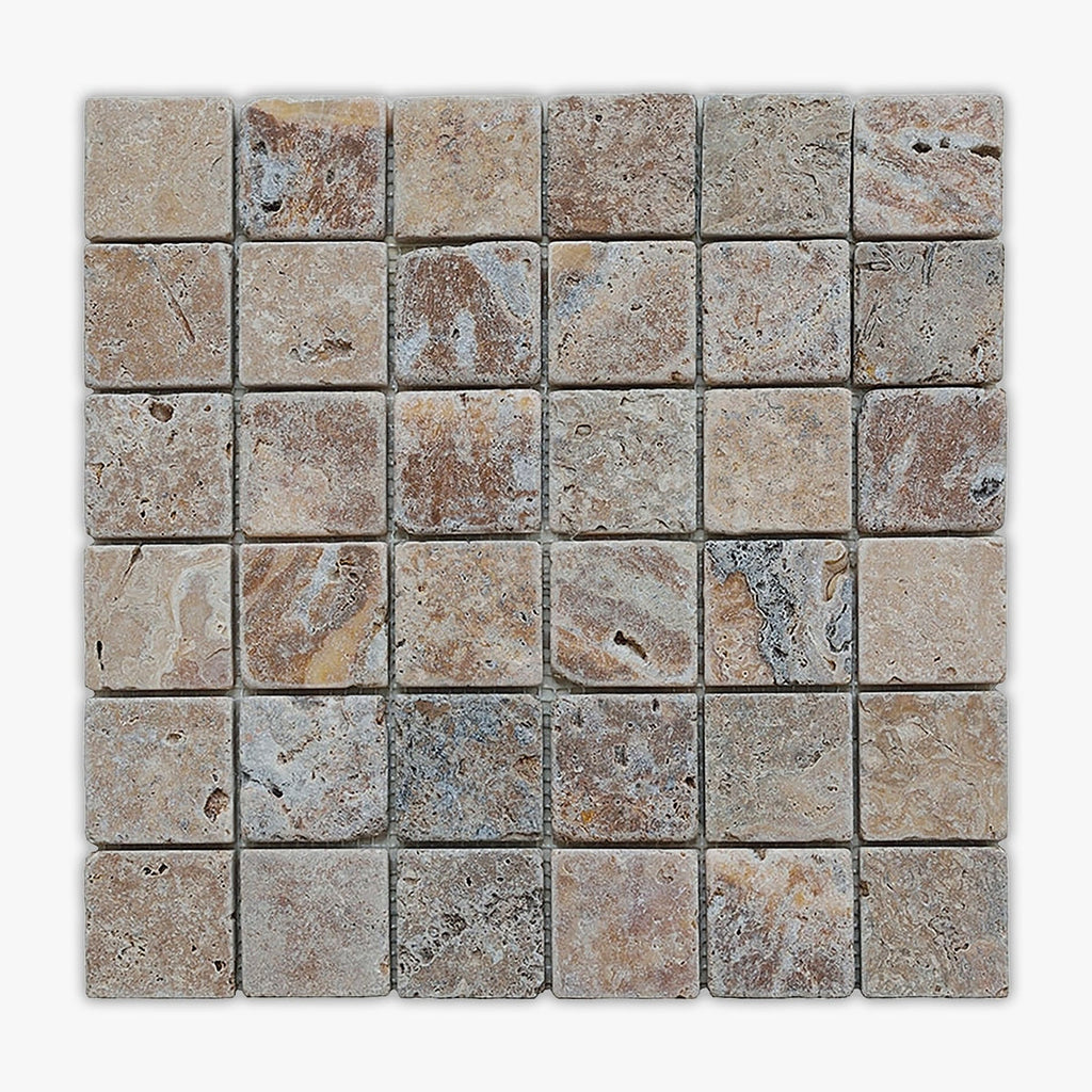 Scabos Tumbled 2x2 Square Travertine Mosaic