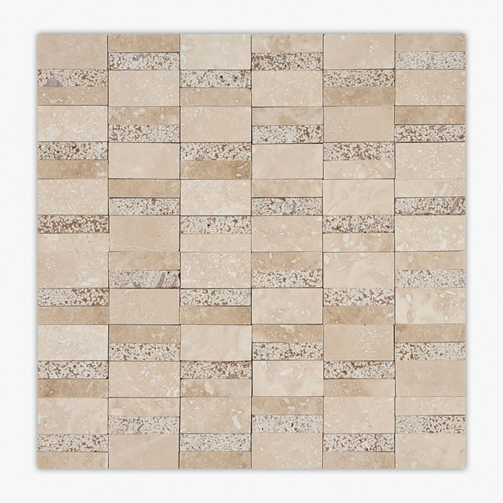 Ivory, Noce Honed Budapest Travertine Mosaic