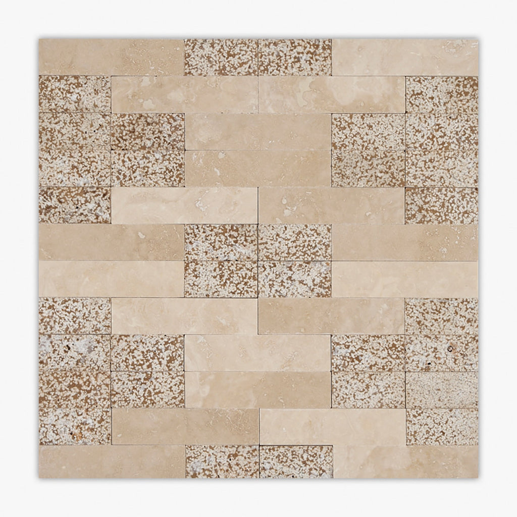 Ivory, Noce Multi-Textured Barcelona Travertine Mosaic