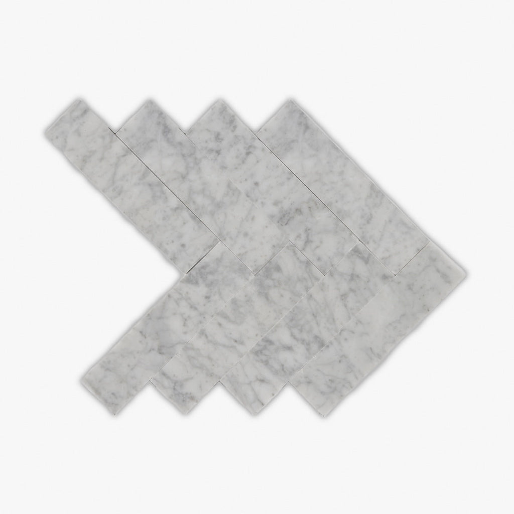 Bianco Carrara Honed 2x8 Herringbone Marble Mosaic