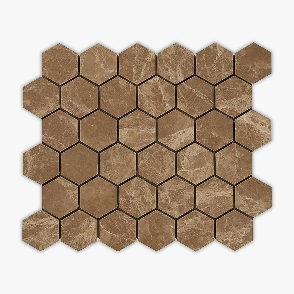 Emperador Light Polished 2 Inch Hexagon Marble Mosaic