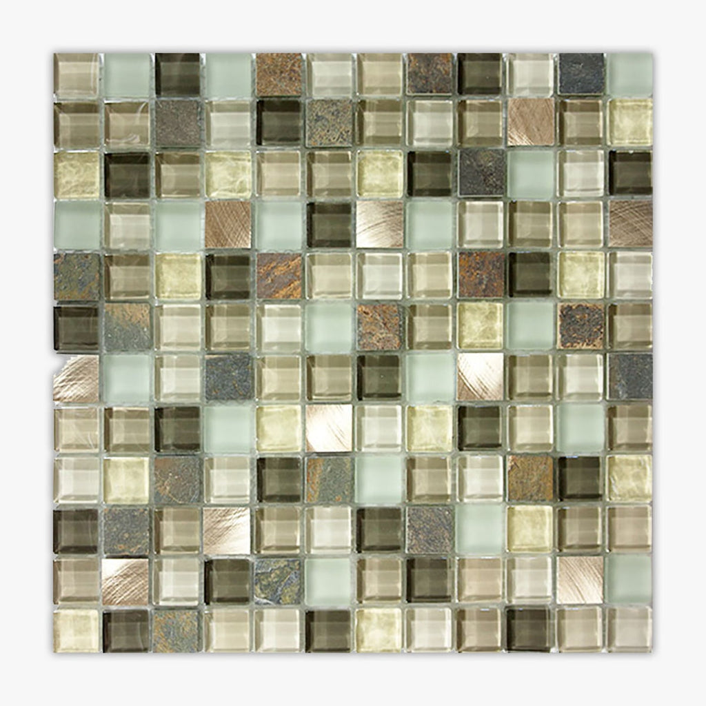Olive Blend Multi-Textured 1x1 Square Mixed Mosaic
