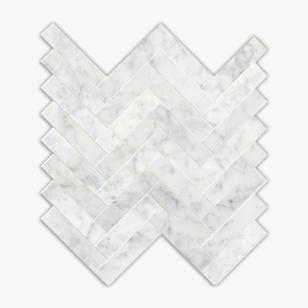 Bianco Carrara Polished Herringbone Marble Mosaic