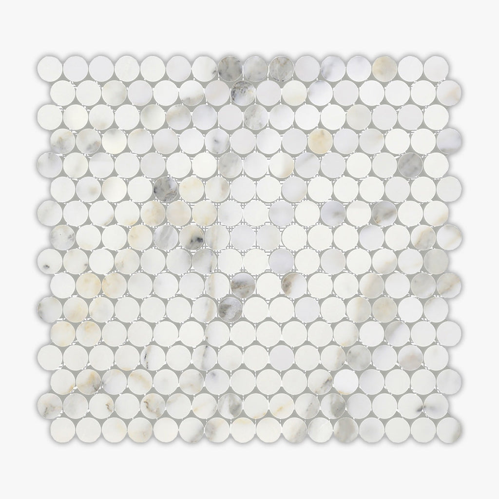 Calacatta Gold Honed 7/8 Penny Round Marble Mosaic
