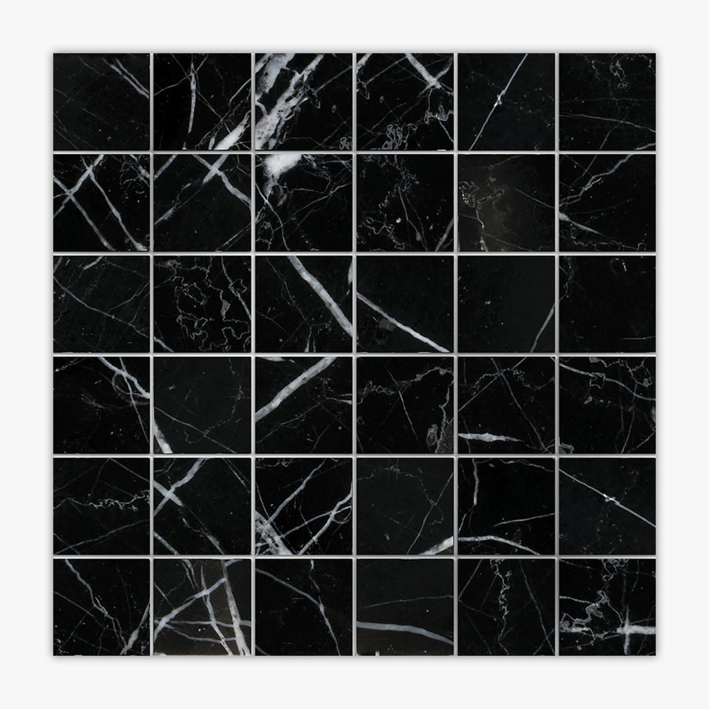 Nero Marquina Polished 2x2 Square Marble Mosaic