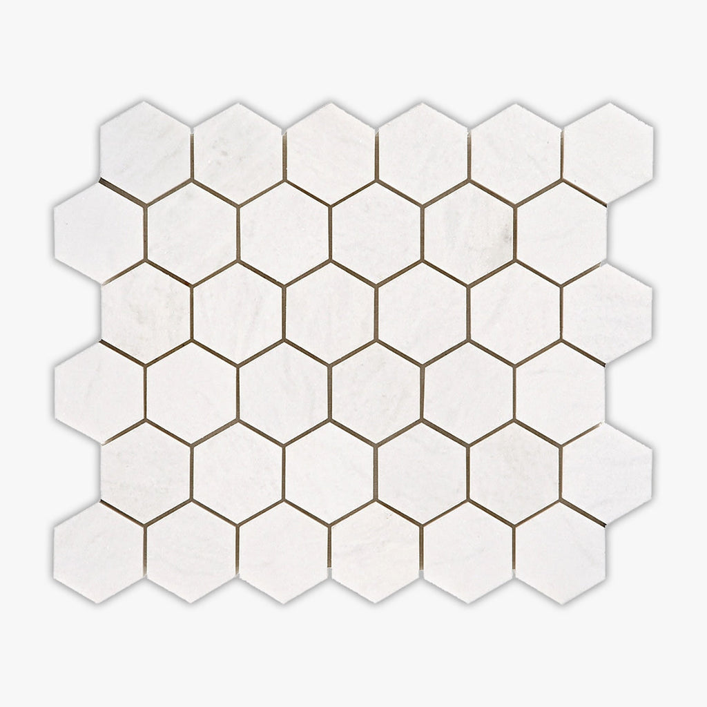 Thassos White Honed 2 Inch Hexagon Marble Mosaic