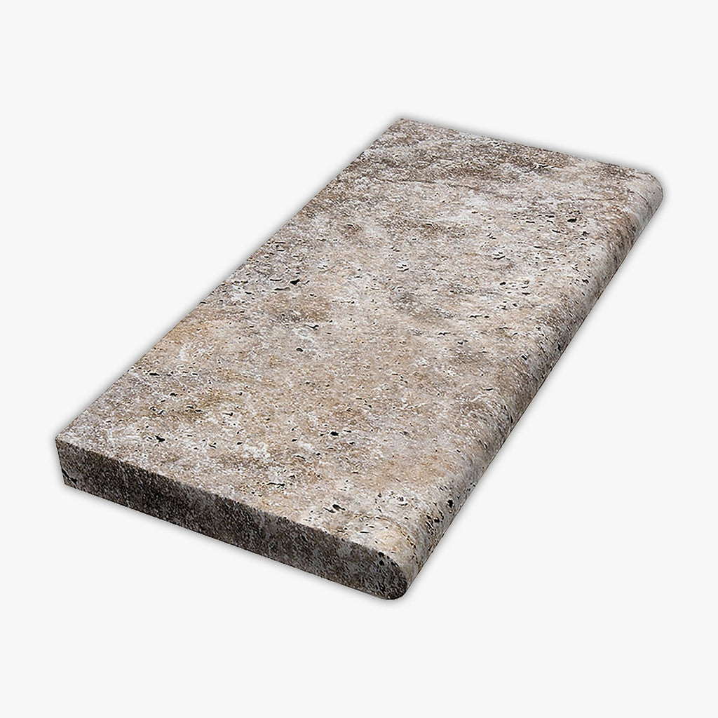 Scabos Tumbled 12x24 Travertine Extra Thick Bullnose Coping