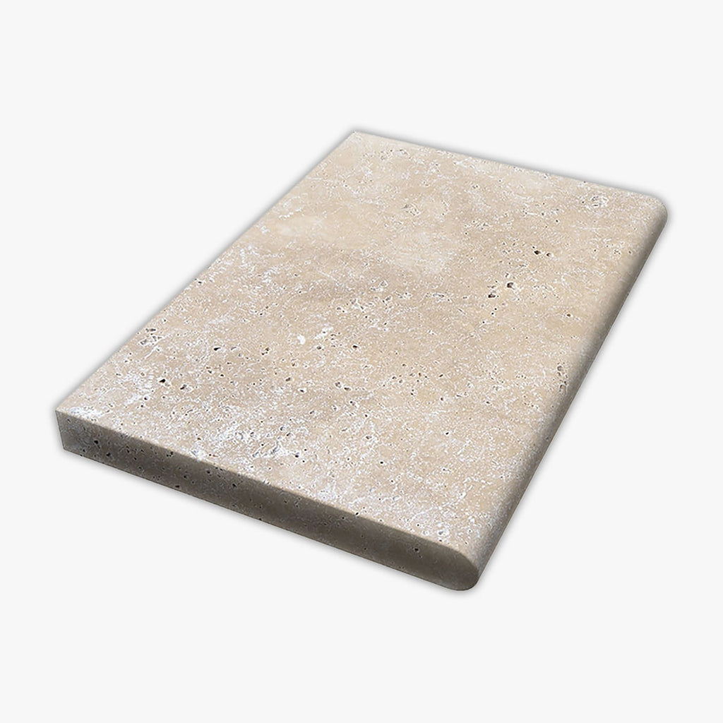 Ivory Tumbled 16x24 Travertine Extra Thick Bullnose Coping