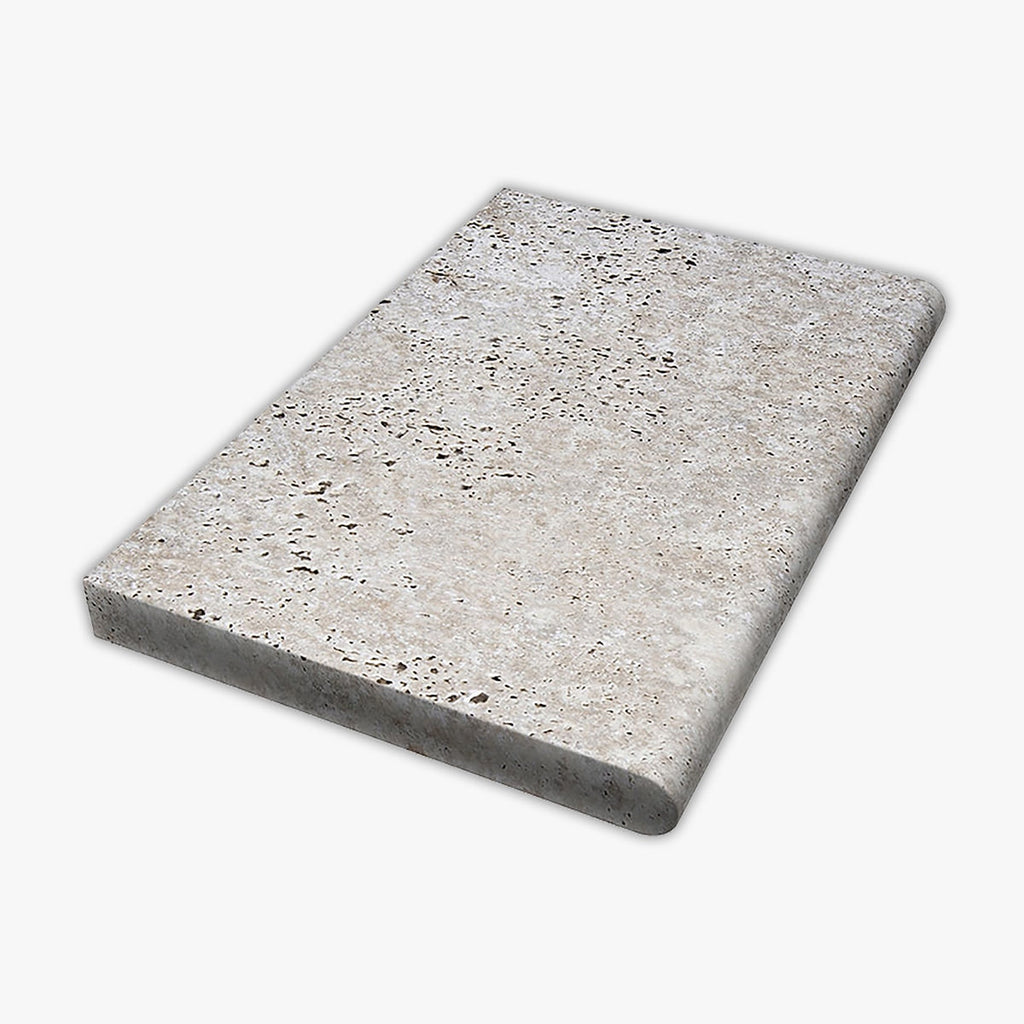 Scabos Tumbled 16x24 Travertine Extra Thick Bullnose Coping