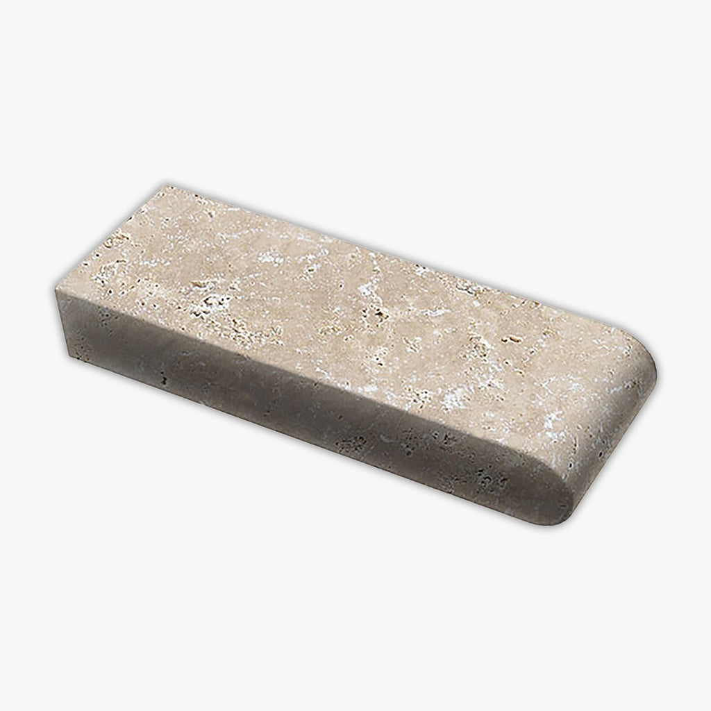 Ivory Tumbled 4x12 Travertine Extra Thick Bullnose Coping