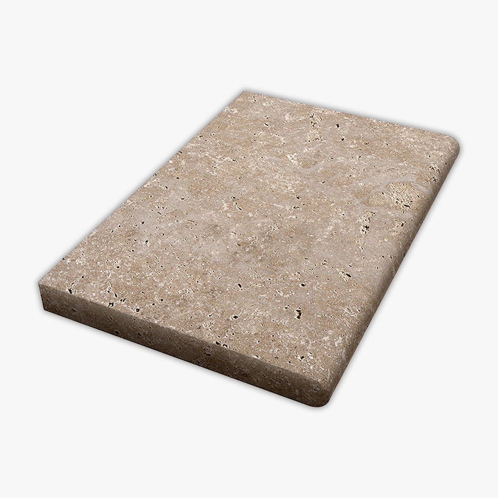 Noce Tumbled 16x24 Travertine Extra Thick Bullnose Coping